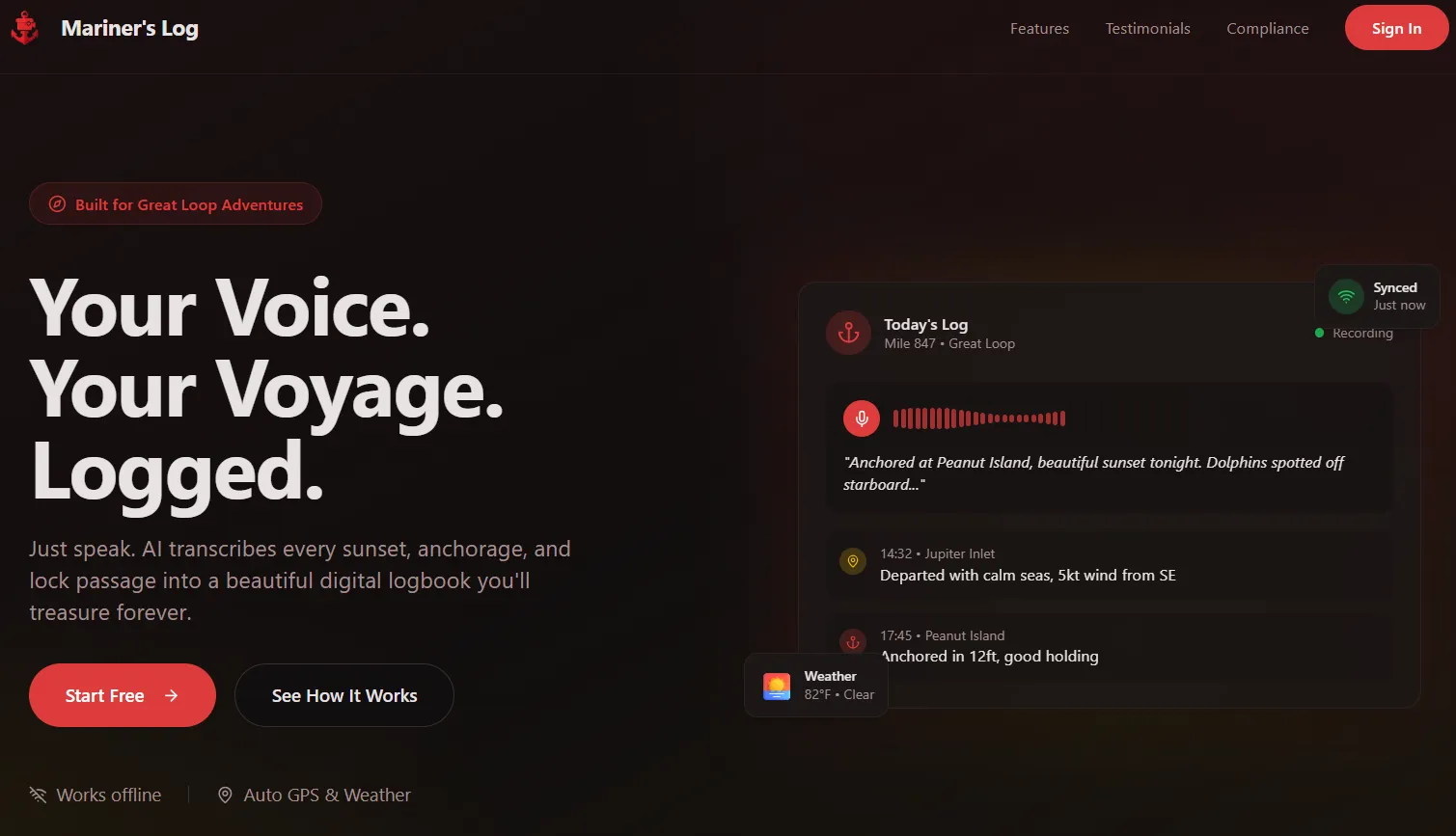 Mariner's Log website screenshot