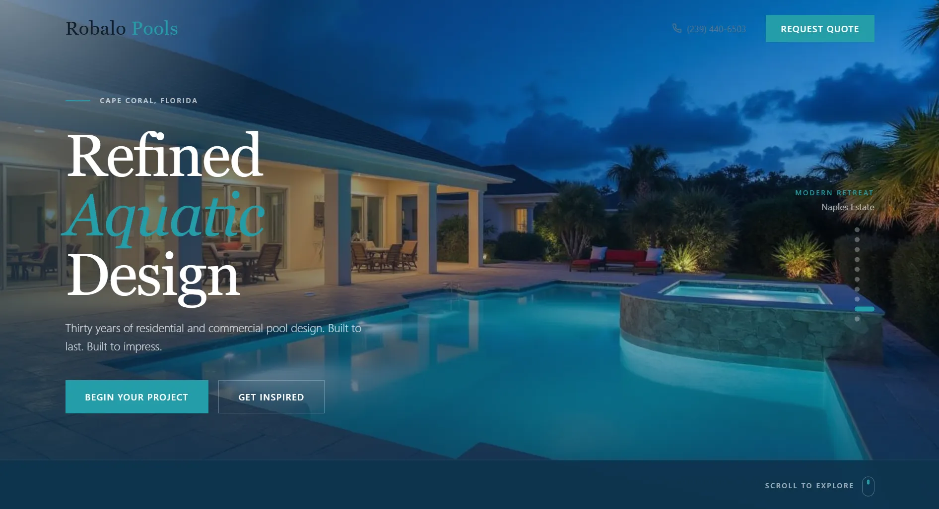 Robalo Pools website screenshot